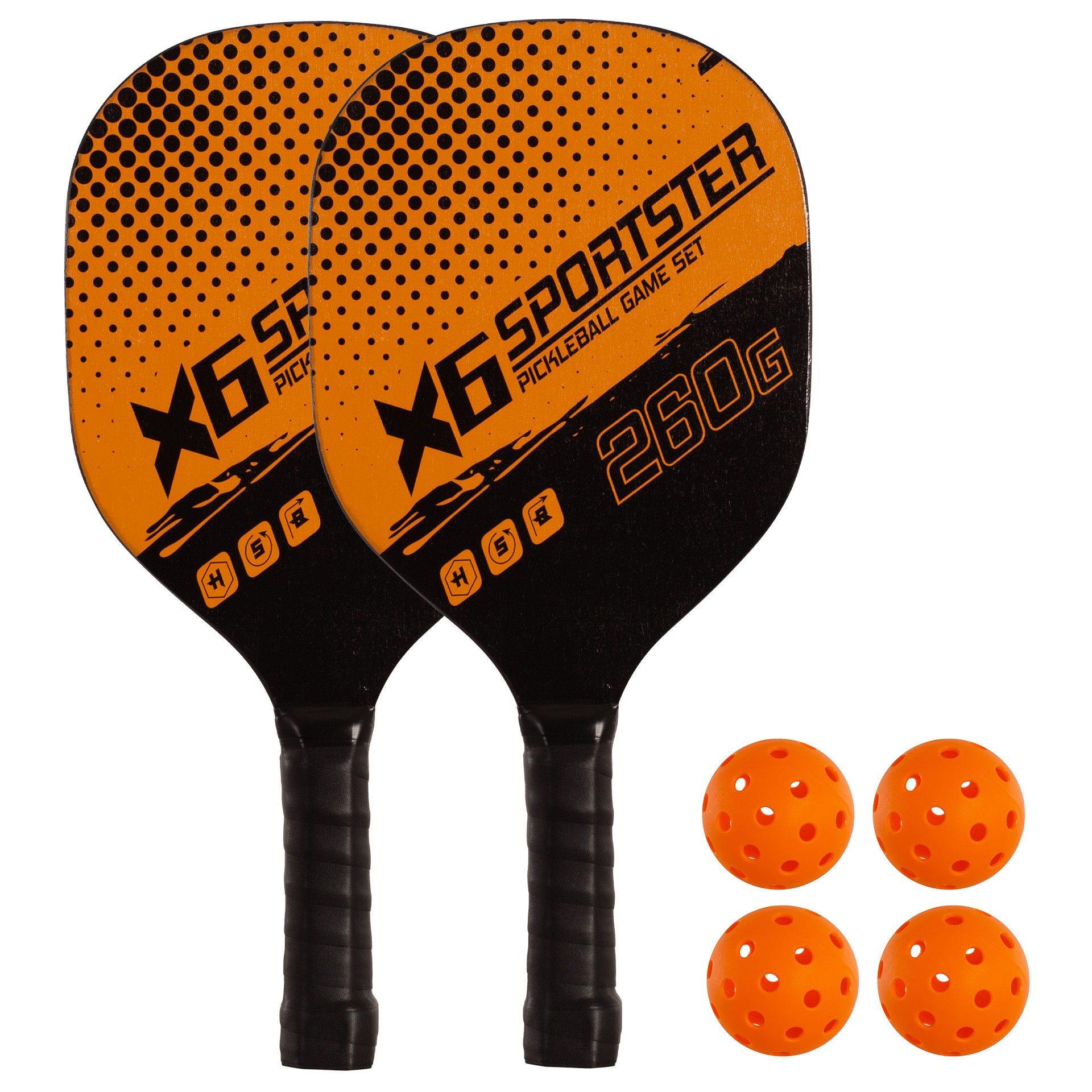 Set de 2 palas pickleball madera con 4 pelotas