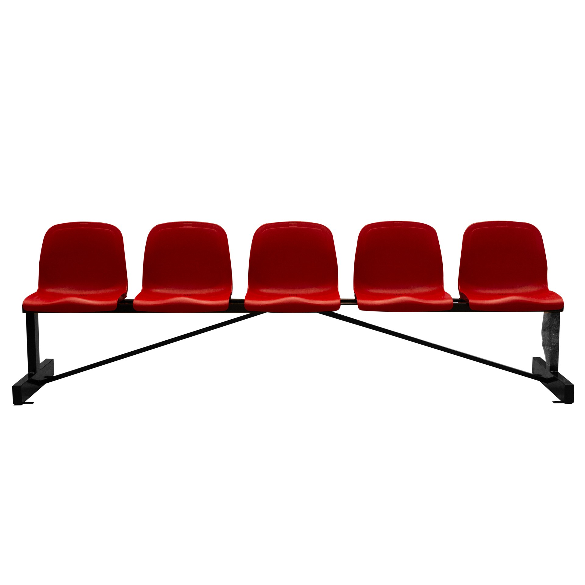 Banco metálico new con asiento rojo pvc -5 plazas- respalto alto - Imagen 2